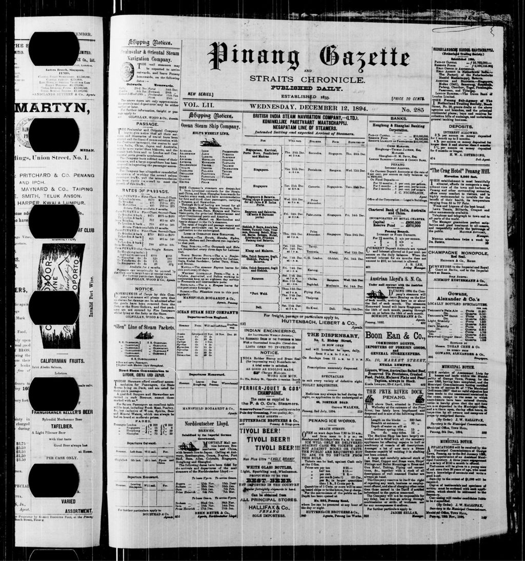 Miniature of Pinang Gazette and Straits Chronicle 12 December 1894