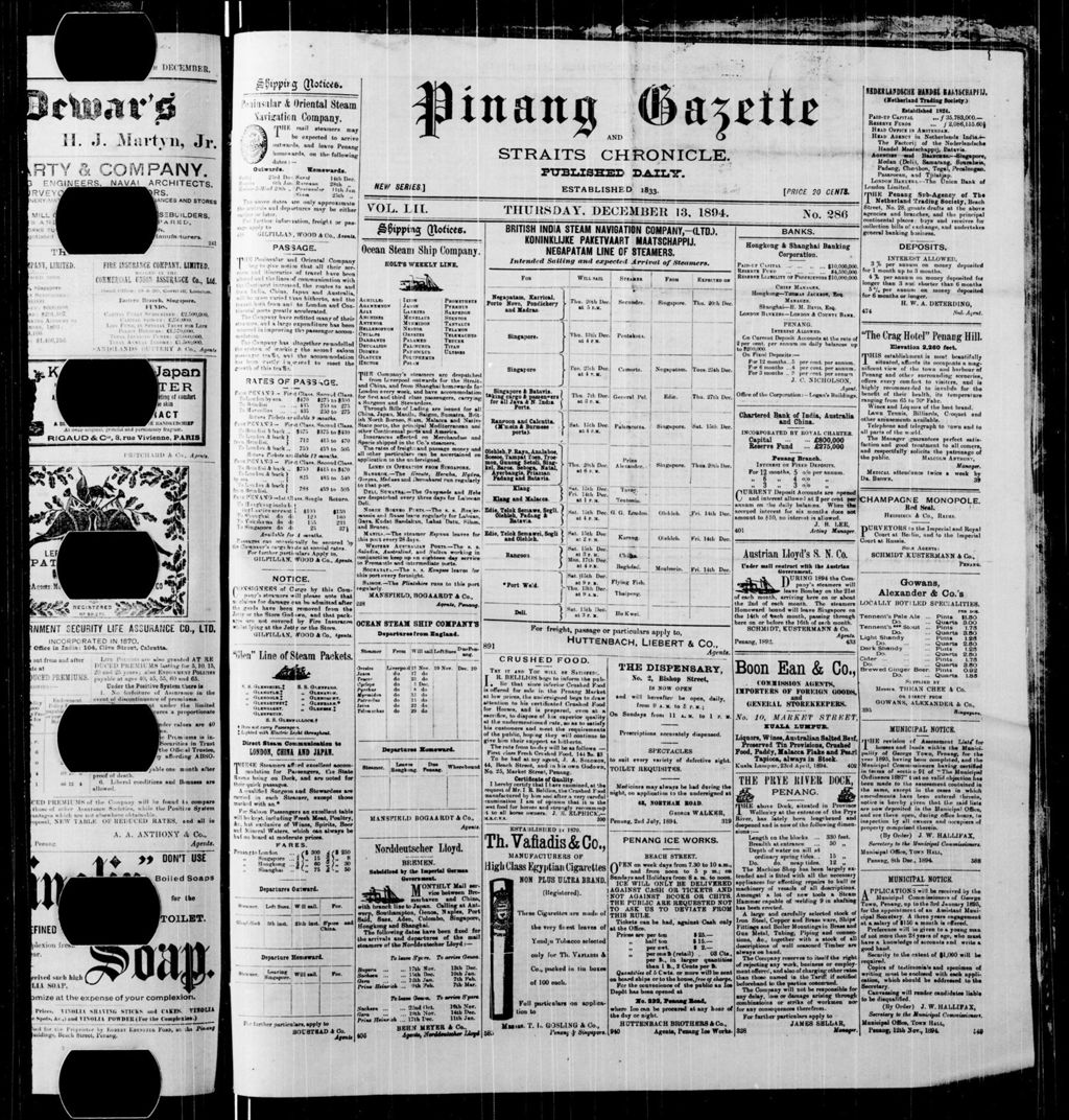 Miniature of Pinang Gazette and Straits Chronicle 13 December 1894