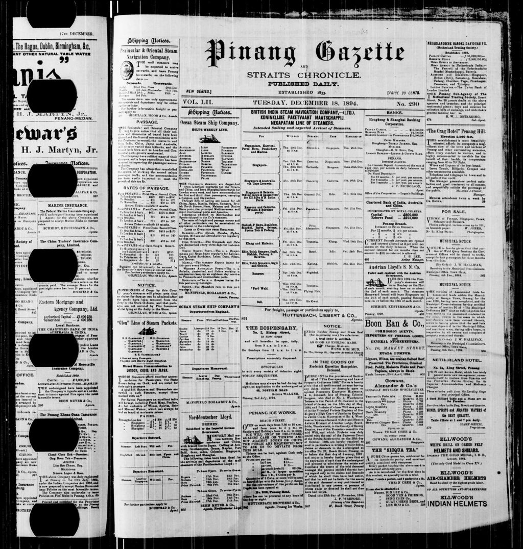 Miniature of Pinang Gazette and Straits Chronicle 18 December 1894