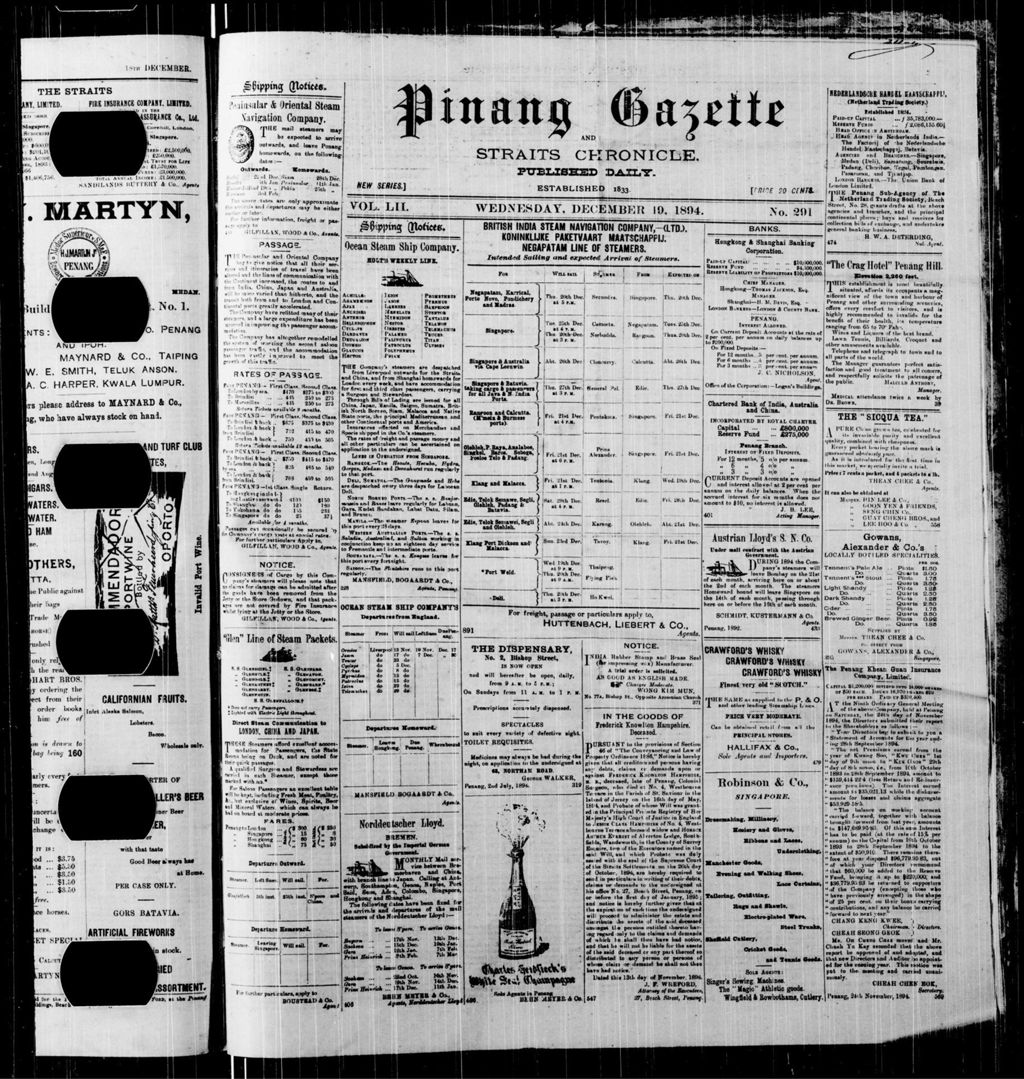 Miniature of Pinang Gazette and Straits Chronicle 19 December 1894