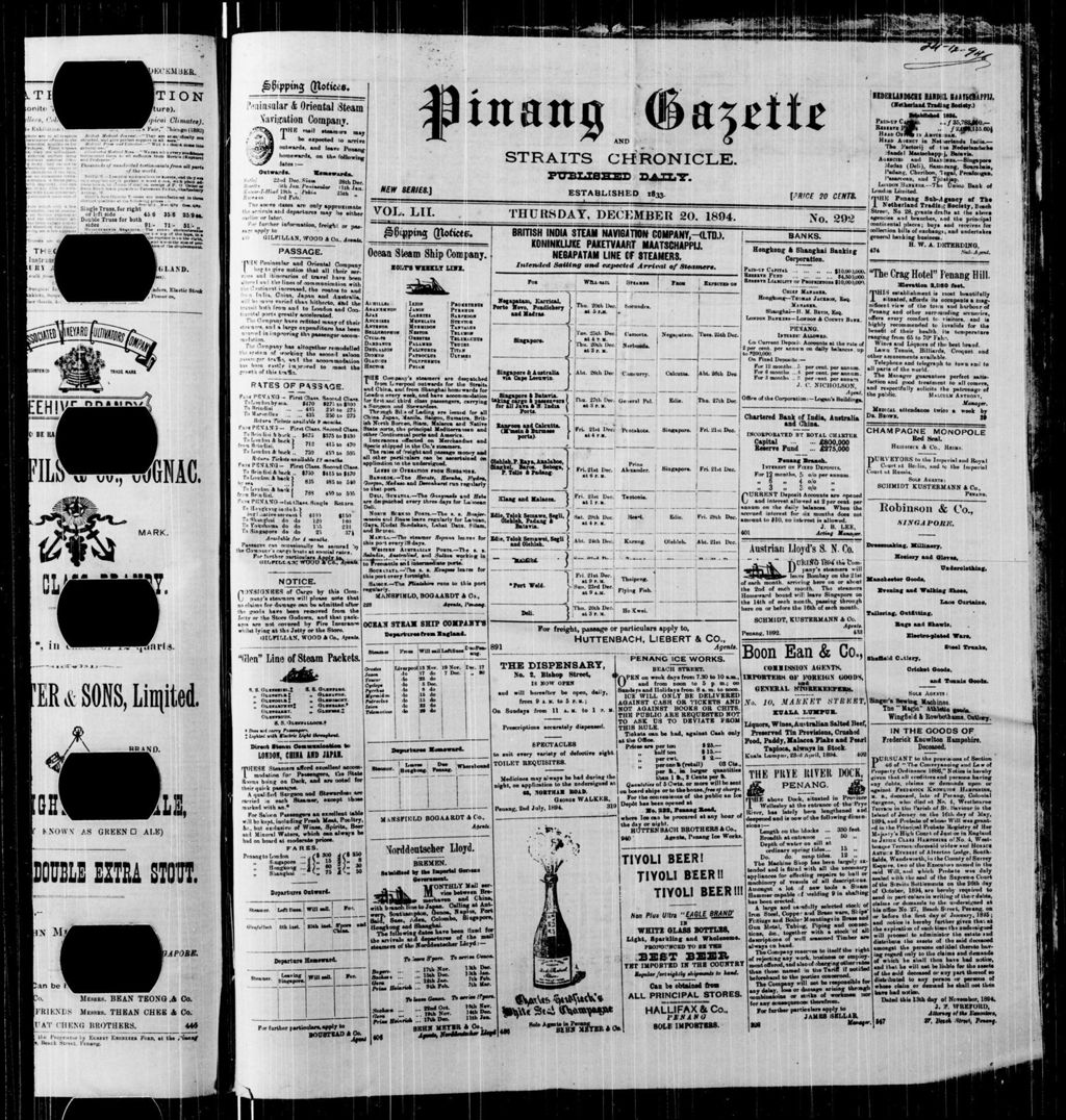 Miniature of Pinang Gazette and Straits Chronicle 20 December 1894