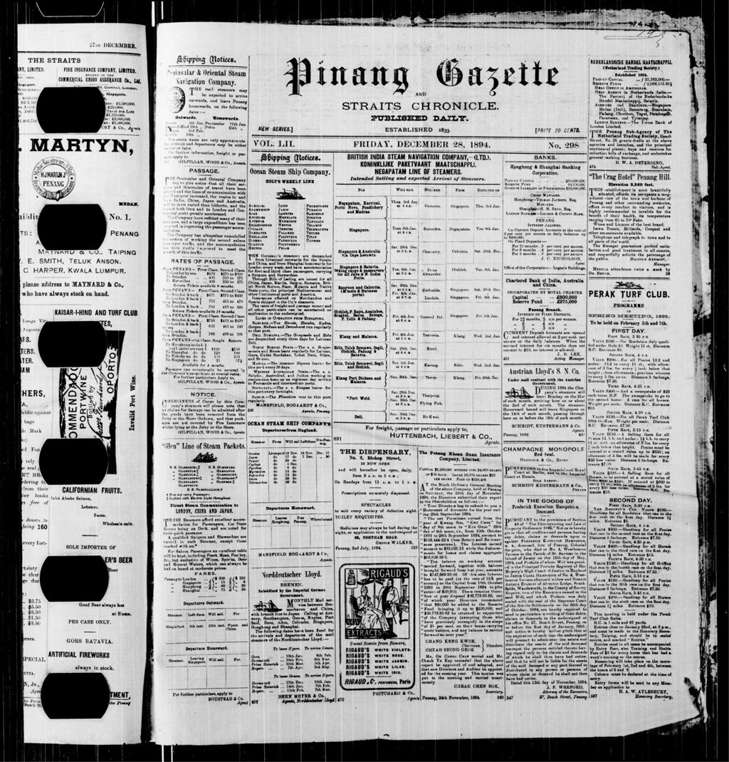 Miniature of Pinang Gazette and Straits Chronicle 28 December 1894