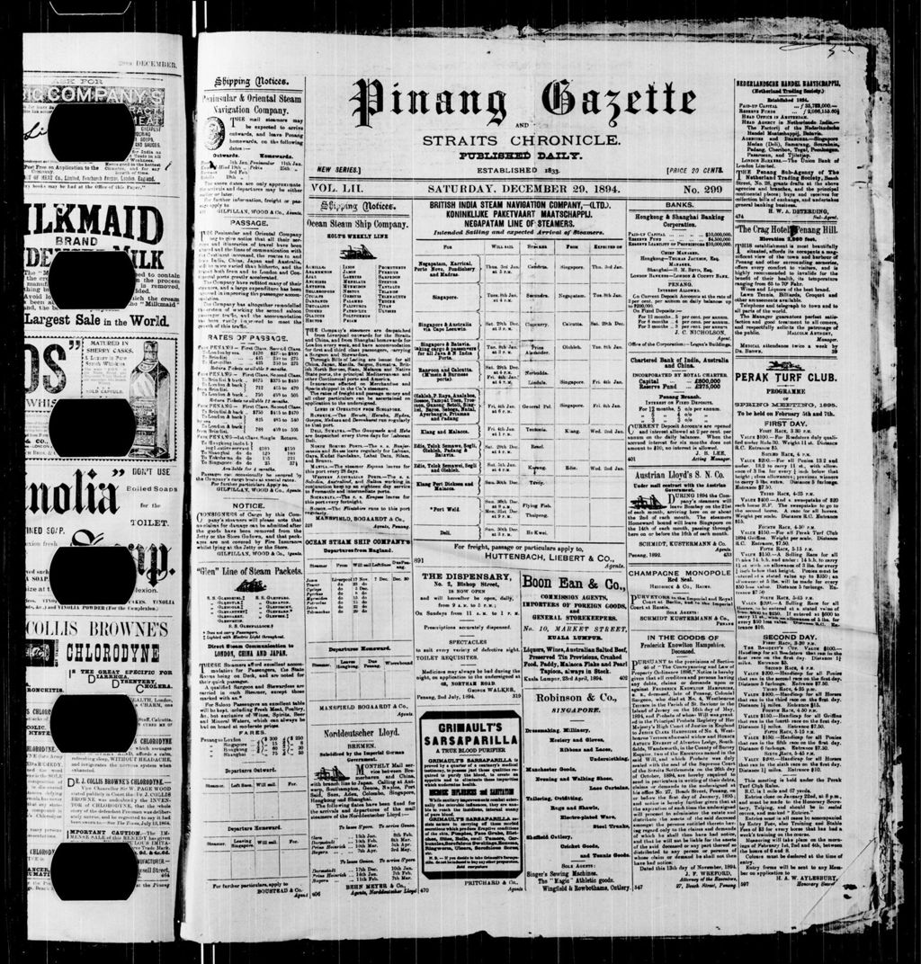 Miniature of Pinang Gazette and Straits Chronicle 29 December 1894