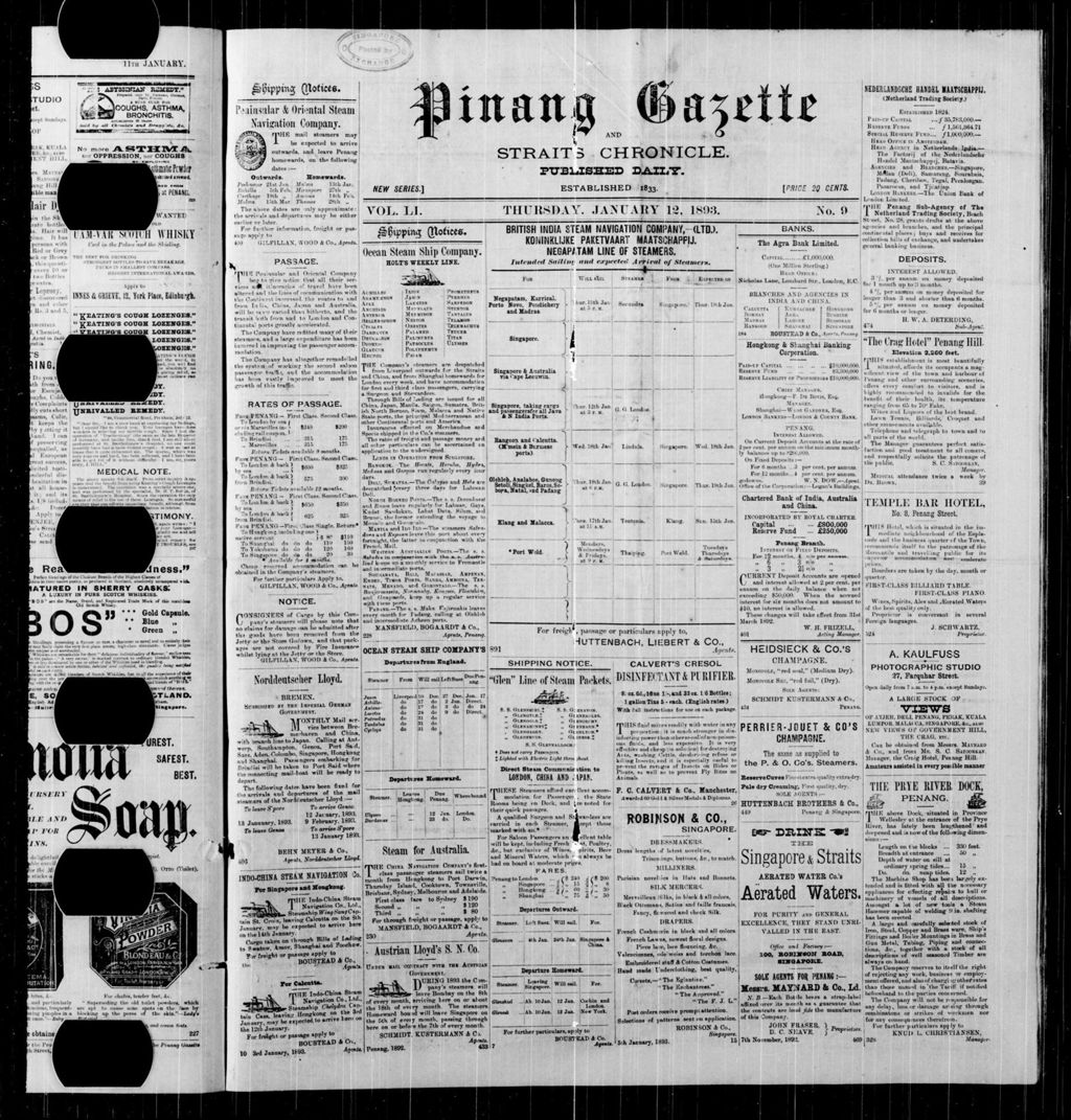 Miniature of Pinang Gazette and Straits Chronicle 12 January 1893