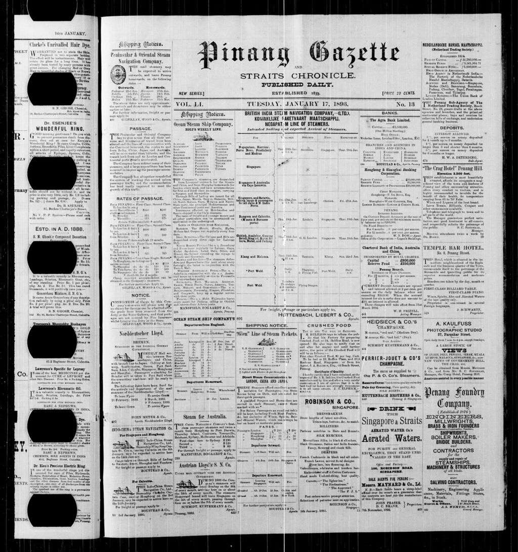 Miniature of Pinang Gazette and Straits Chronicle 17 January 1893