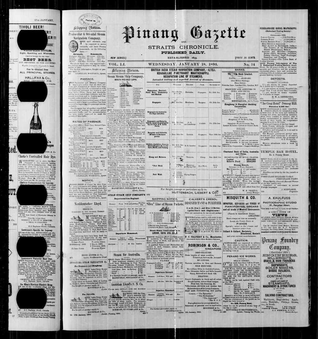 Miniature of Pinang Gazette and Straits Chronicle 18 January 1893