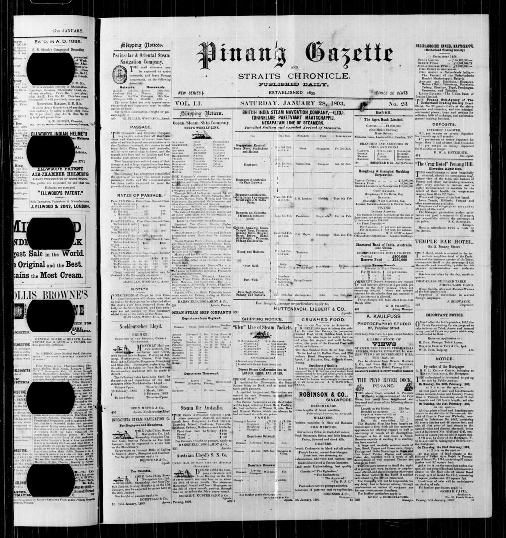 Miniature of Pinang Gazette and Straits Chronicle 28 January 1893