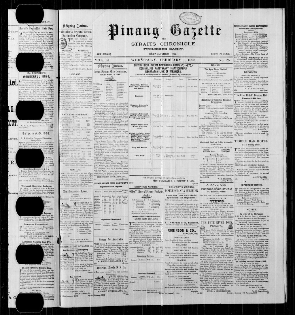 Miniature of Pinang Gazette and Straits Chronicle 01 February 1893