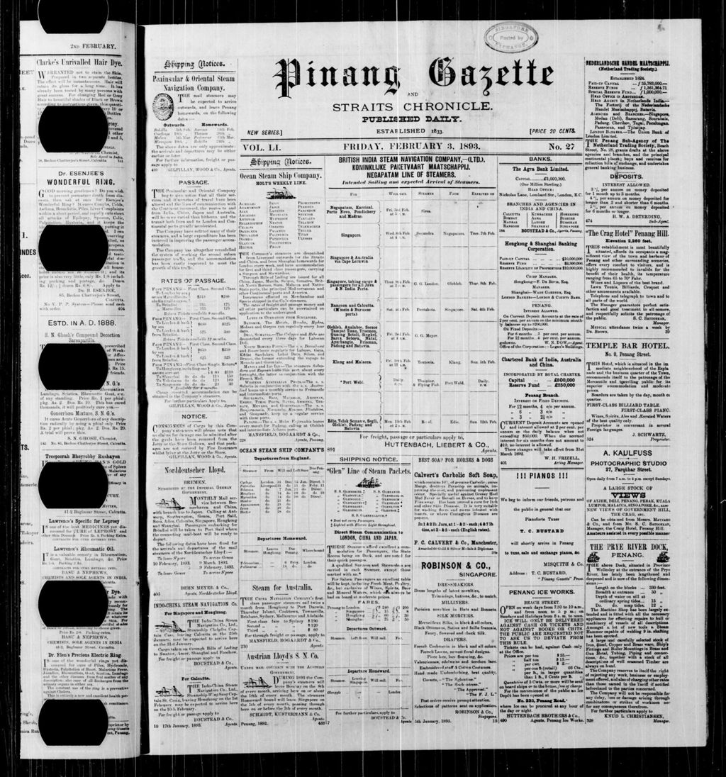 Miniature of Pinang Gazette and Straits Chronicle 03 February 1893