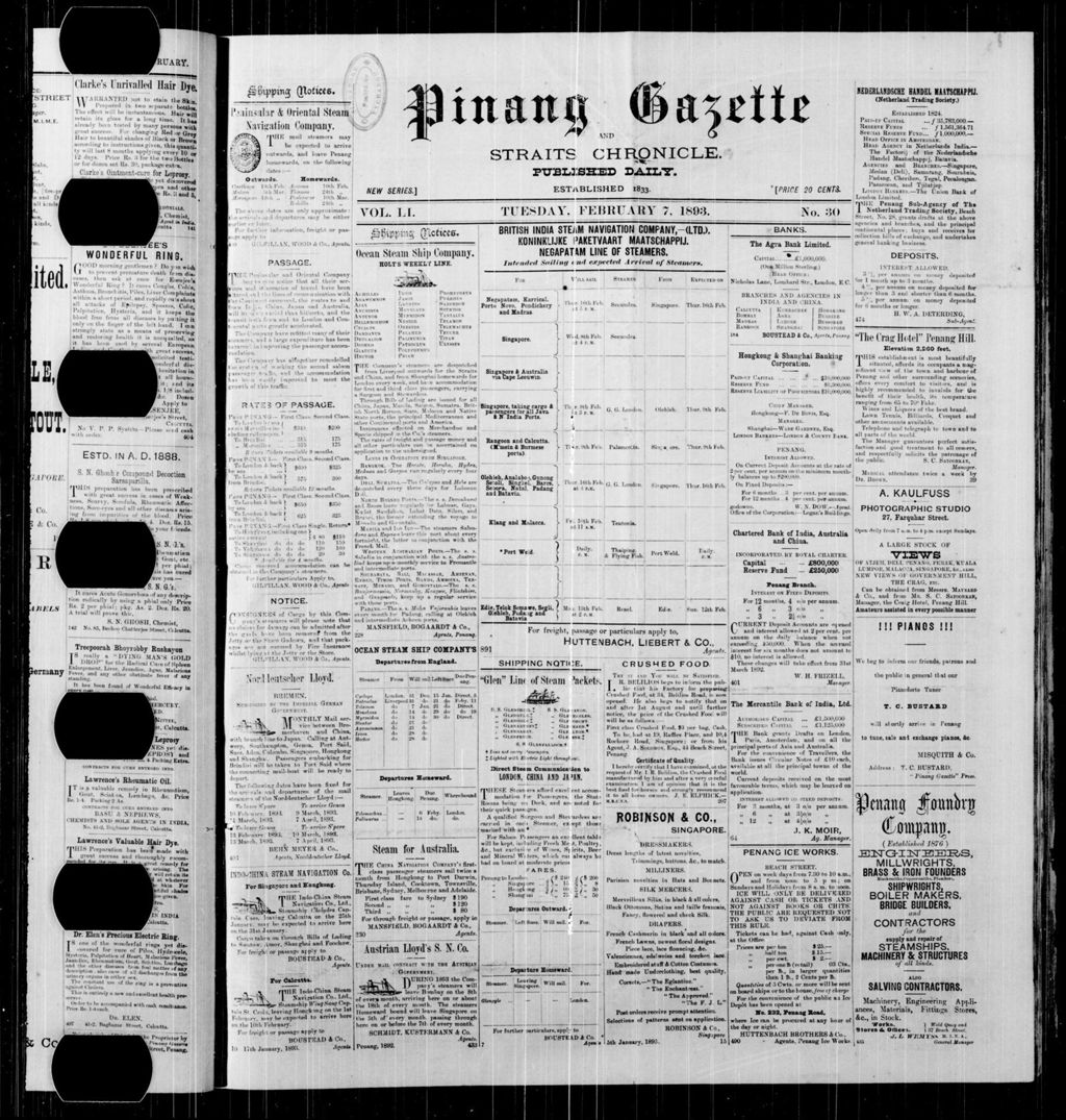 Miniature of Pinang Gazette and Straits Chronicle 07 February 1893