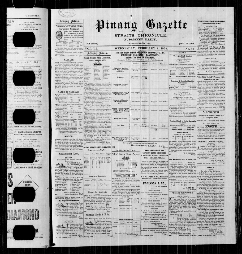 Miniature of Pinang Gazette and Straits Chronicle 08 February 1893