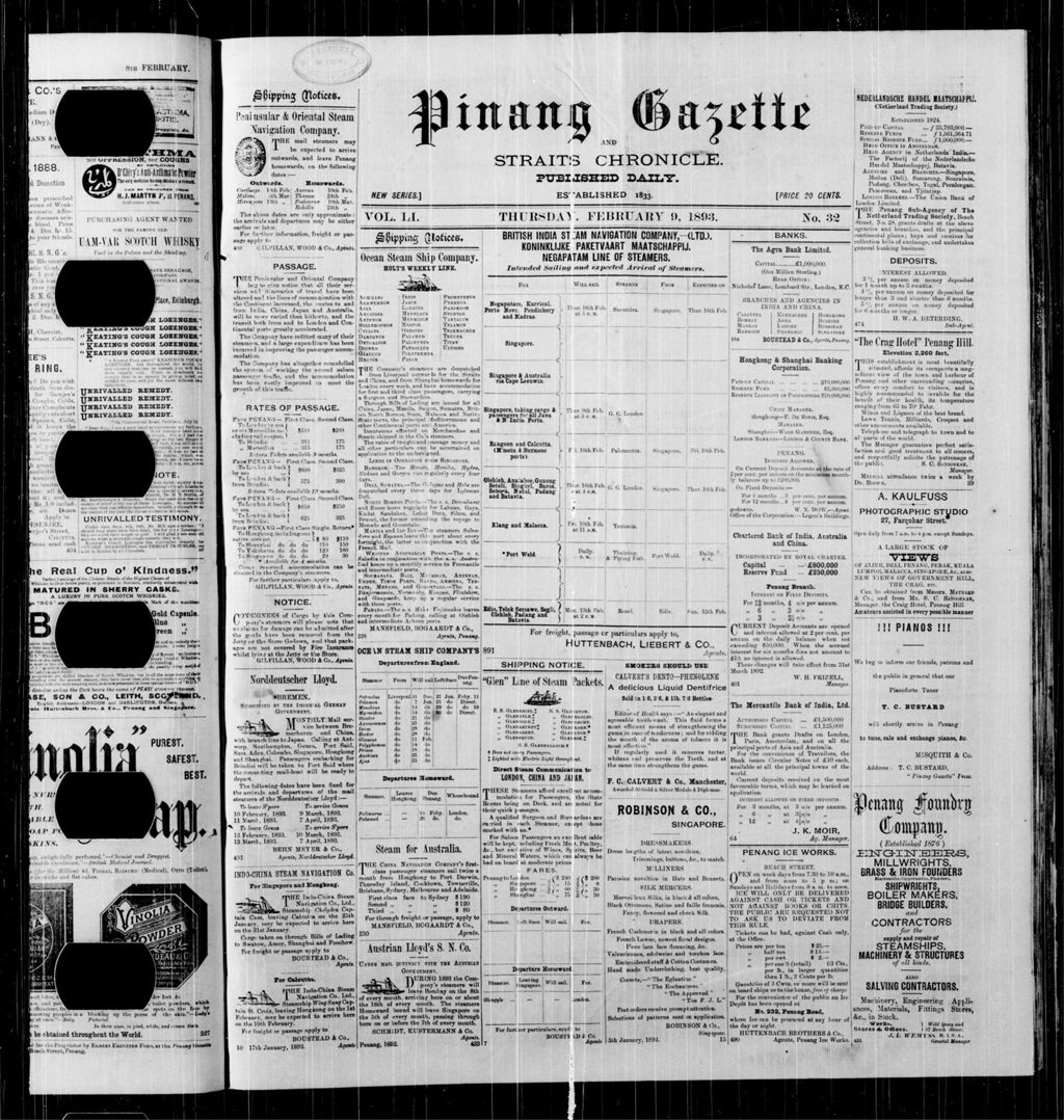 Miniature of Pinang Gazette and Straits Chronicle 09 February 1893