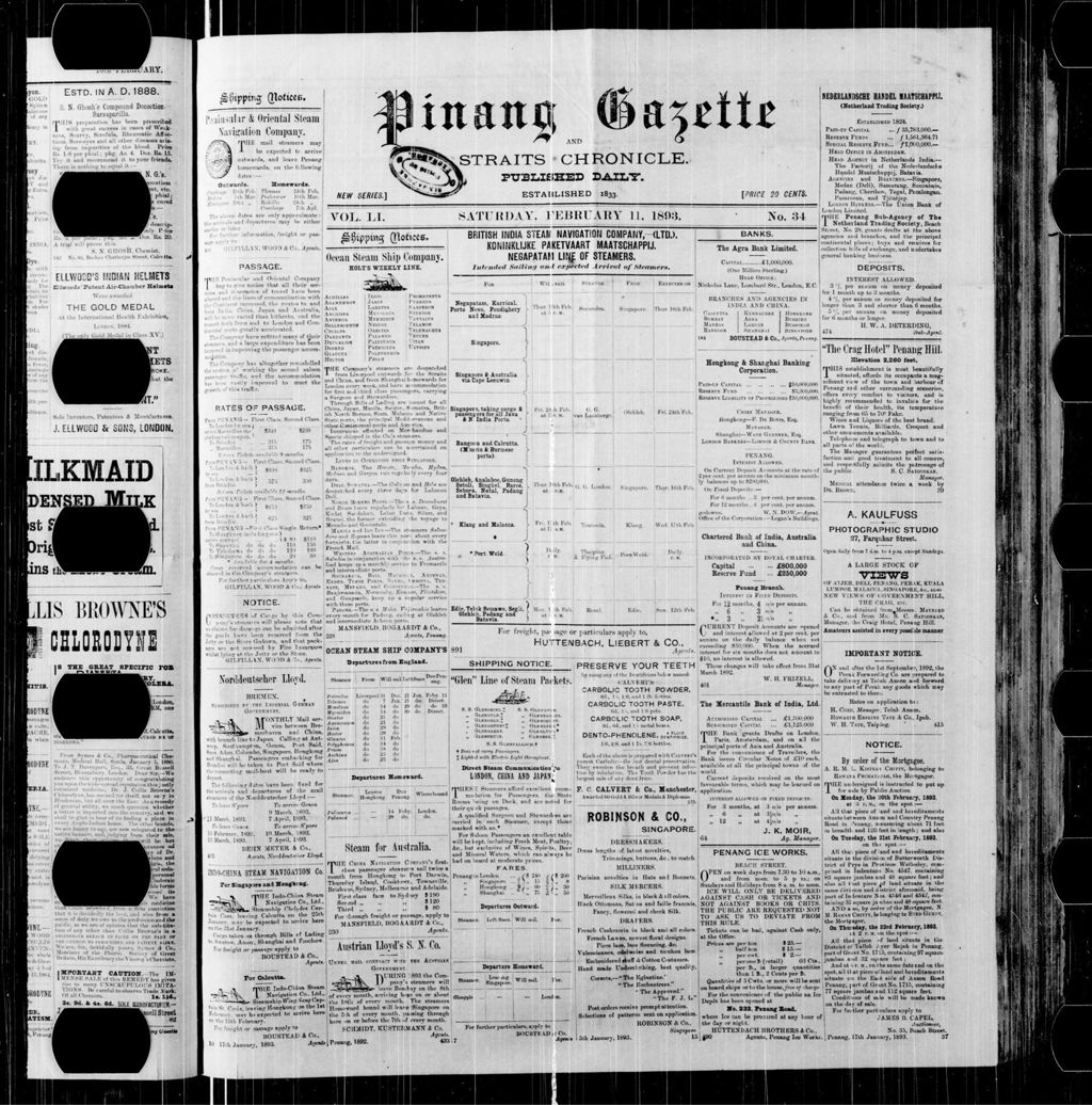 Miniature of Pinang Gazette and Straits Chronicle 11 February 1893