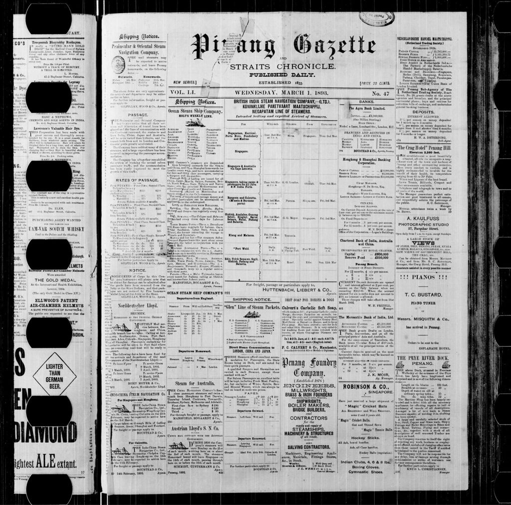 Miniature of Pinang Gazette and Straits Chronicle 01 March 1893