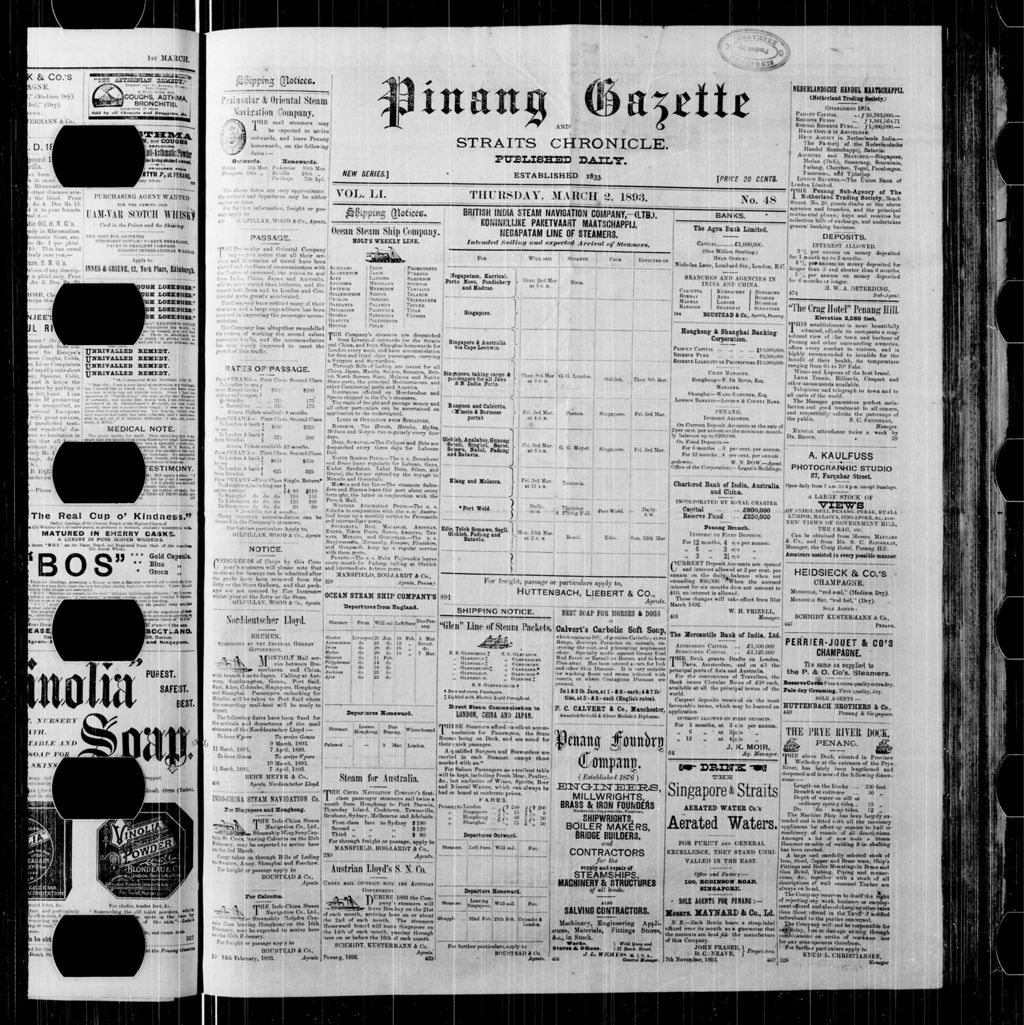 Miniature of Pinang Gazette and Straits Chronicle 02 March 1893