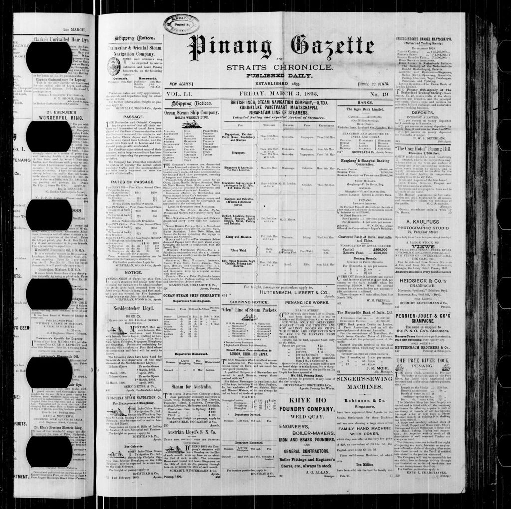 Miniature of Pinang Gazette and Straits Chronicle 03 March 1893