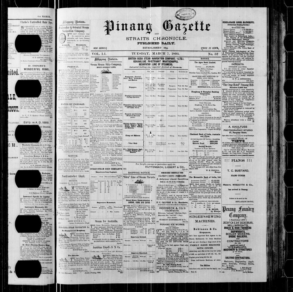 Miniature of Pinang Gazette and Straits Chronicle 07 March 1893