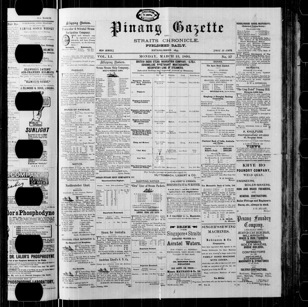 Miniature of Pinang Gazette and Straits Chronicle 13 March 1893