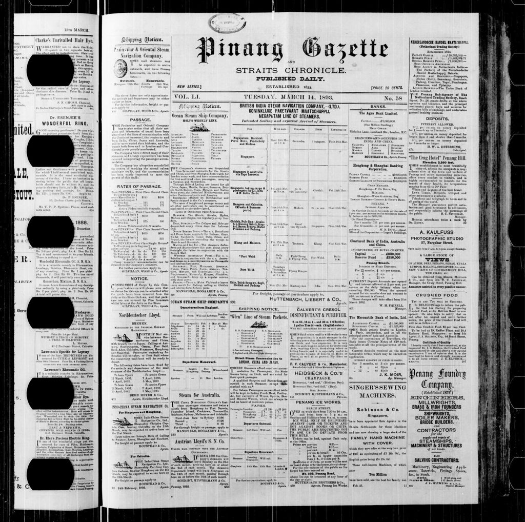 Miniature of Pinang Gazette and Straits Chronicle 14 March 1893