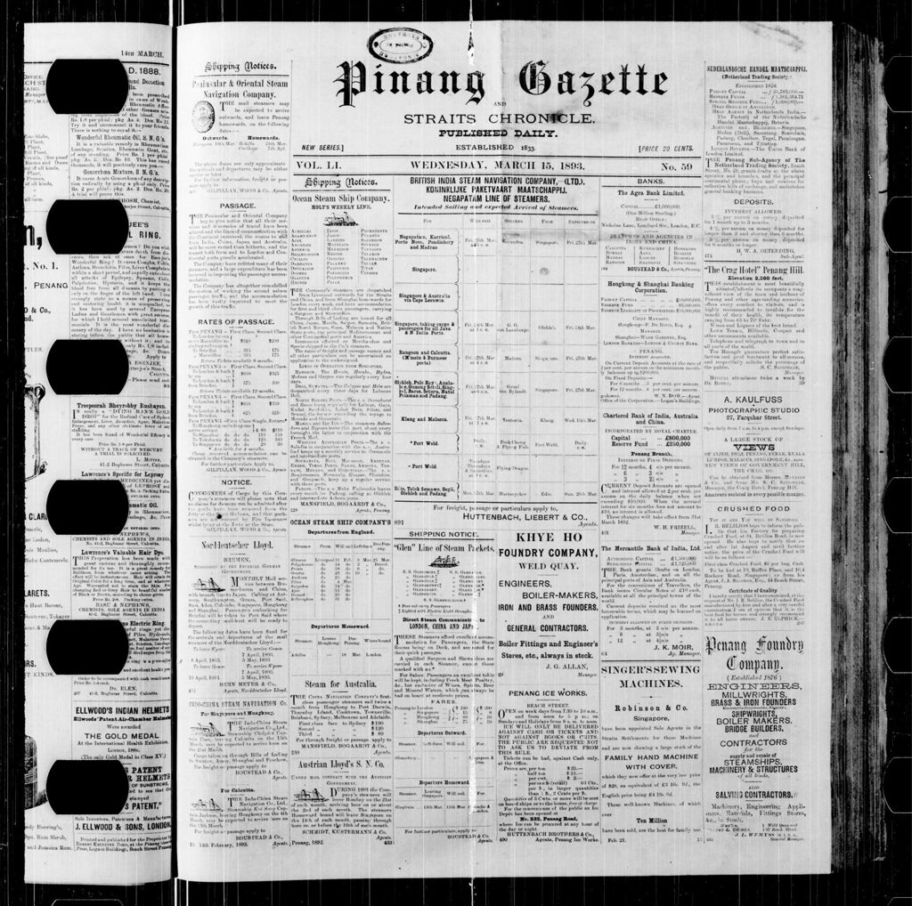 Miniature of Pinang Gazette and Straits Chronicle 15 March 1893