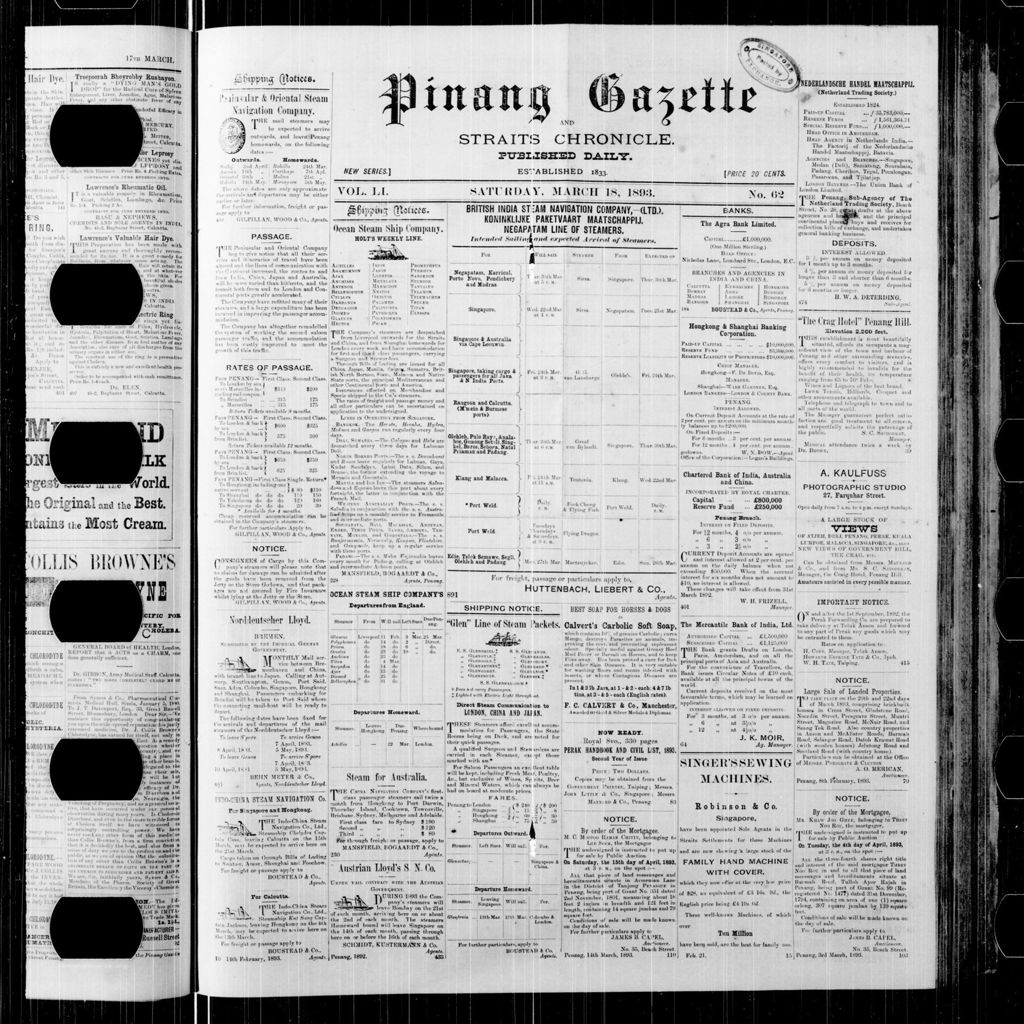 Miniature of Pinang Gazette and Straits Chronicle 18 March 1893