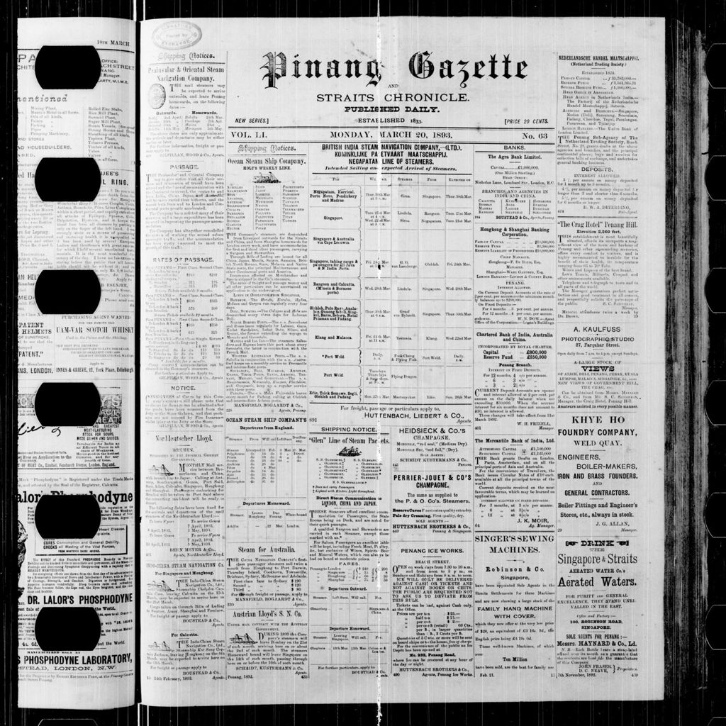 Miniature of Pinang Gazette and Straits Chronicle 20 March 1893