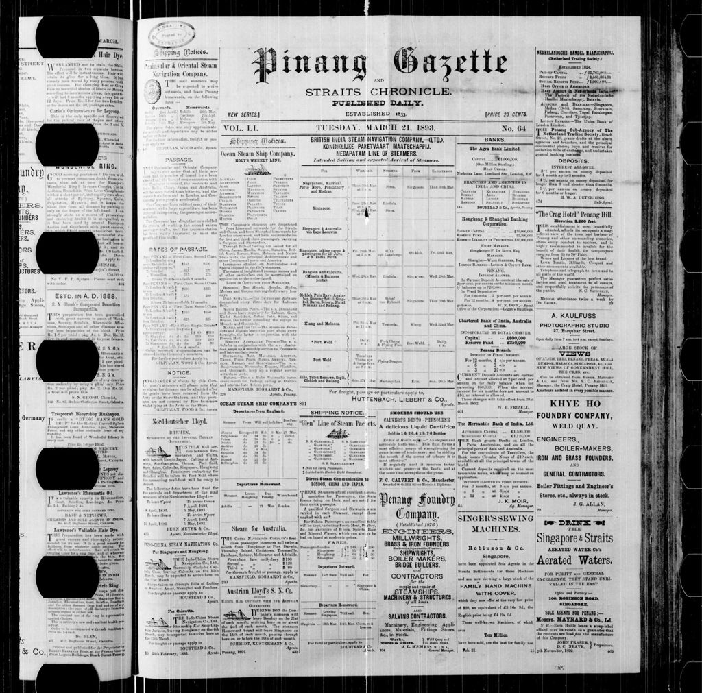 Miniature of Pinang Gazette and Straits Chronicle 21 March 1893