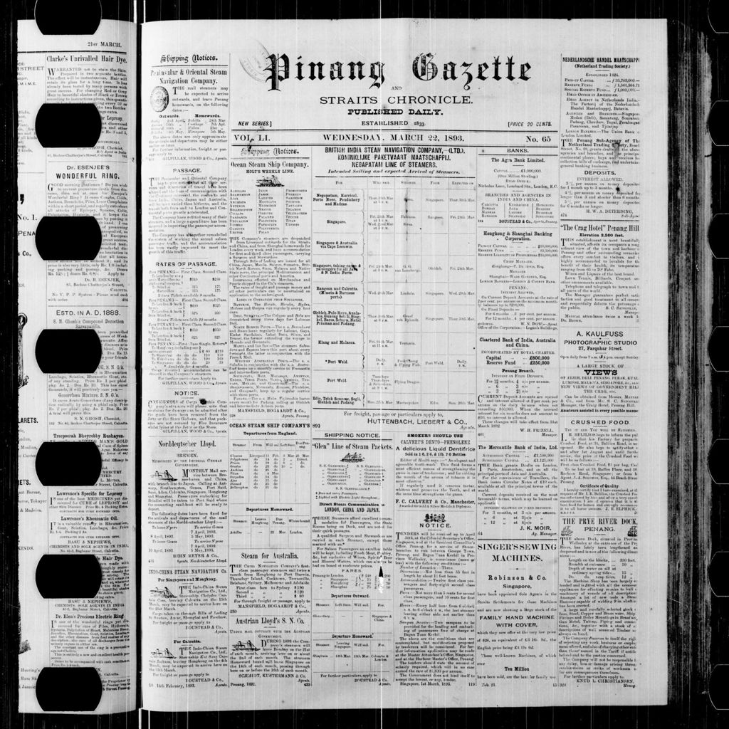 Miniature of Pinang Gazette and Straits Chronicle 22 March 1893