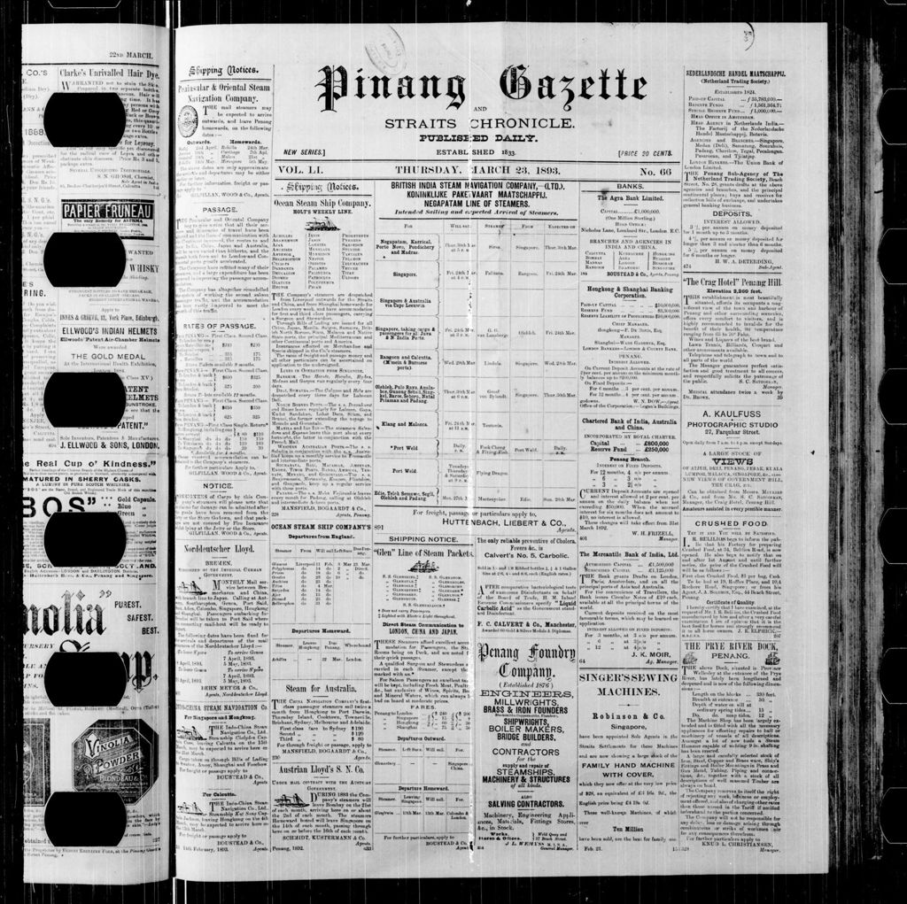 Miniature of Pinang Gazette and Straits Chronicle 23 March 1893