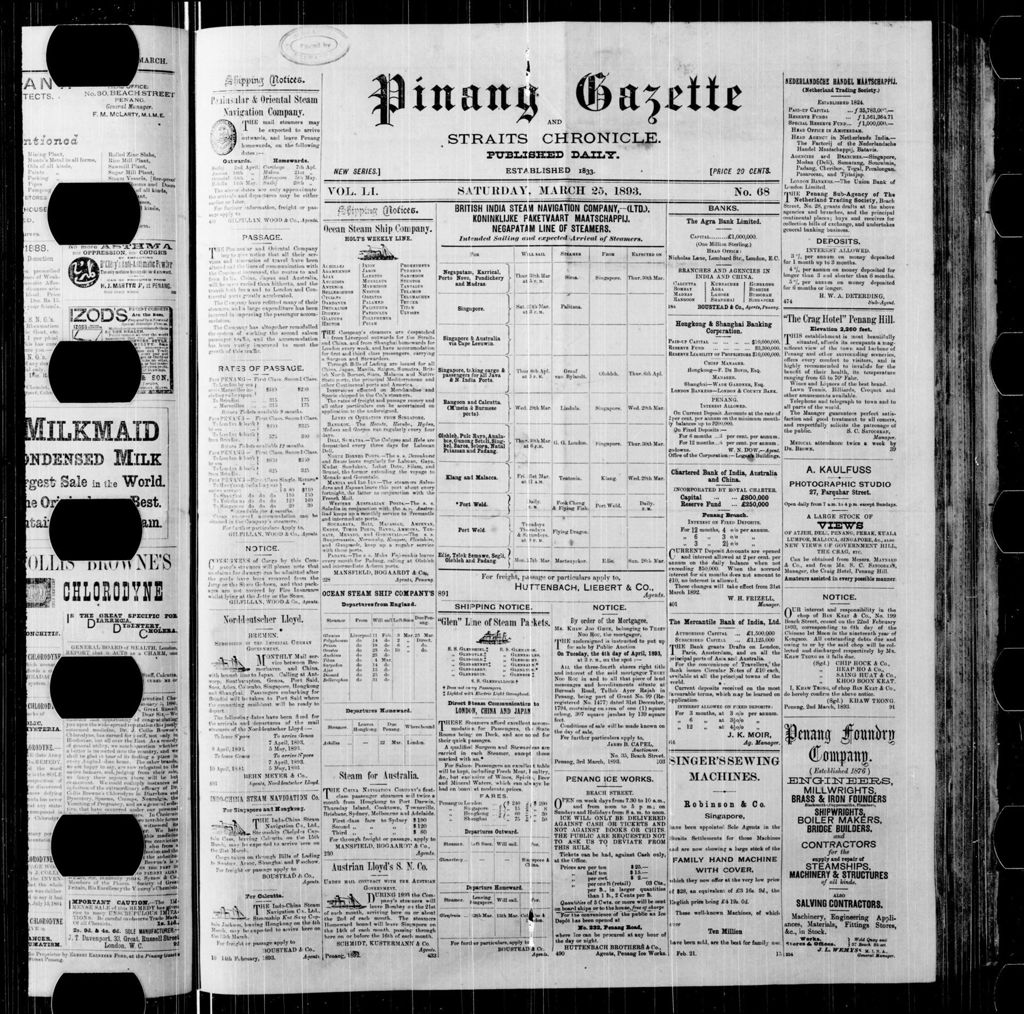 Miniature of Pinang Gazette and Straits Chronicle 25 March 1893