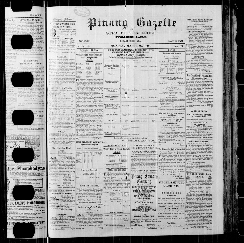 Miniature of Pinang Gazette and Straits Chronicle 27 March 1893