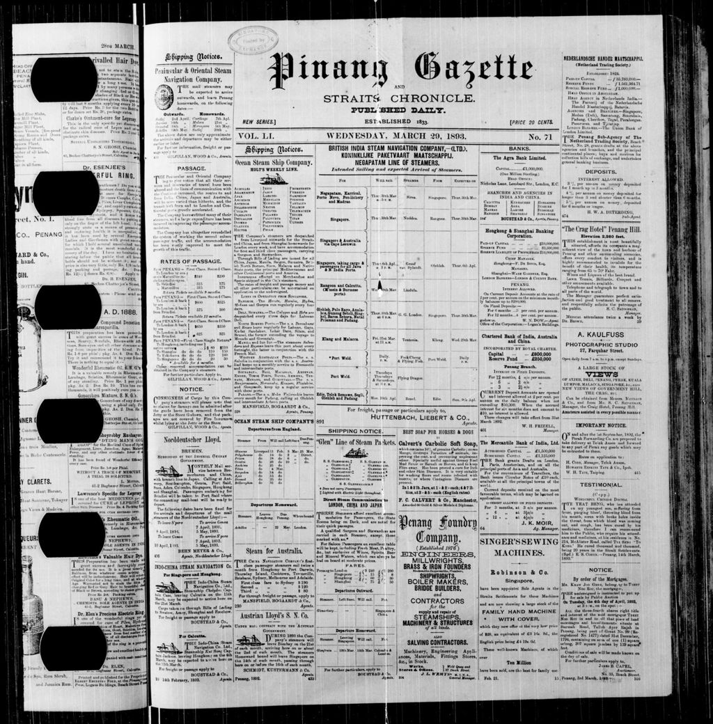 Miniature of Pinang Gazette and Straits Chronicle 29 March 1893