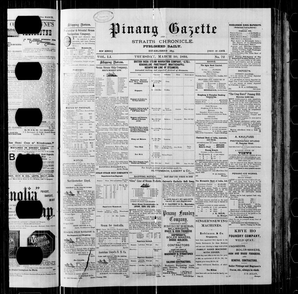 Miniature of Pinang Gazette and Straits Chronicle 30 March 1893