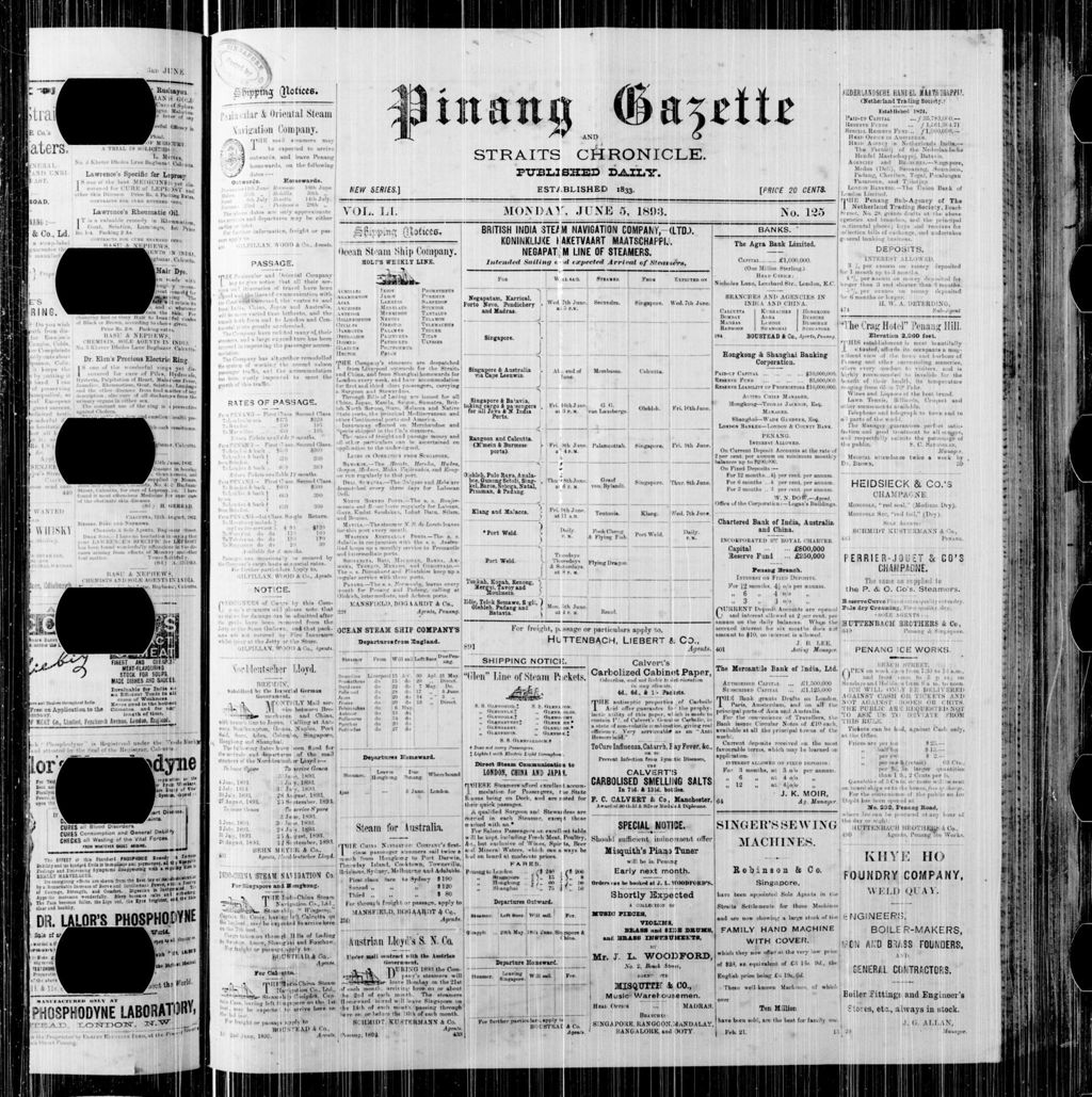 Miniature of Pinang Gazette and Straits Chronicle 05 June 1893