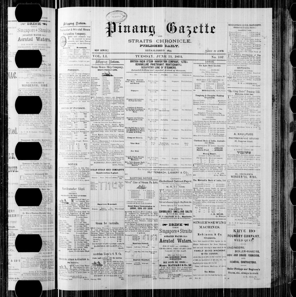 Miniature of Pinang Gazette and Straits Chronicle 13 June 1893