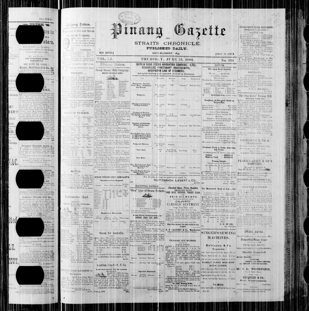 Miniature of Pinang Gazette and Straits Chronicle 15 June 1893