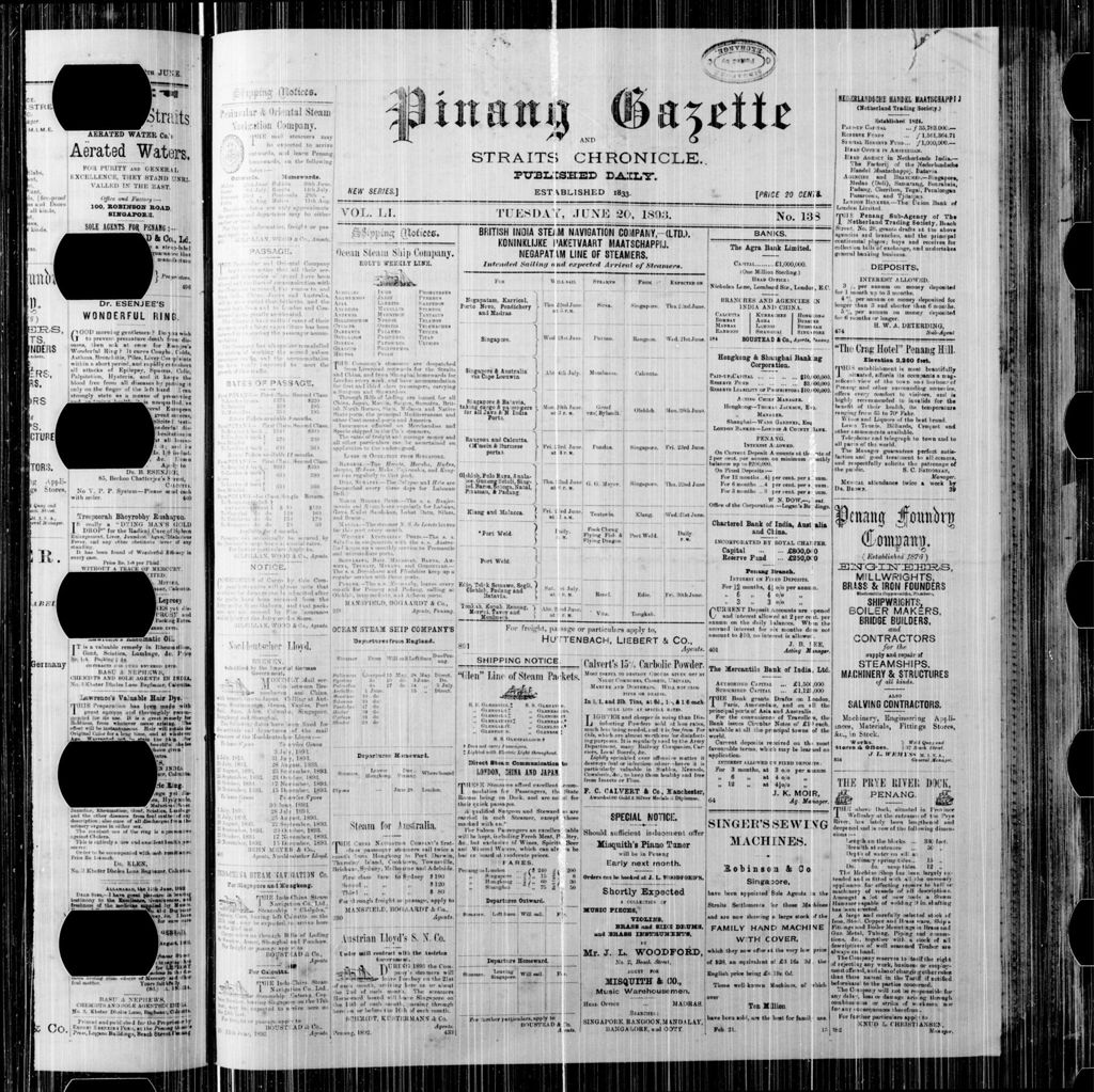 Miniature of Pinang Gazette and Straits Chronicle 20 June 1893