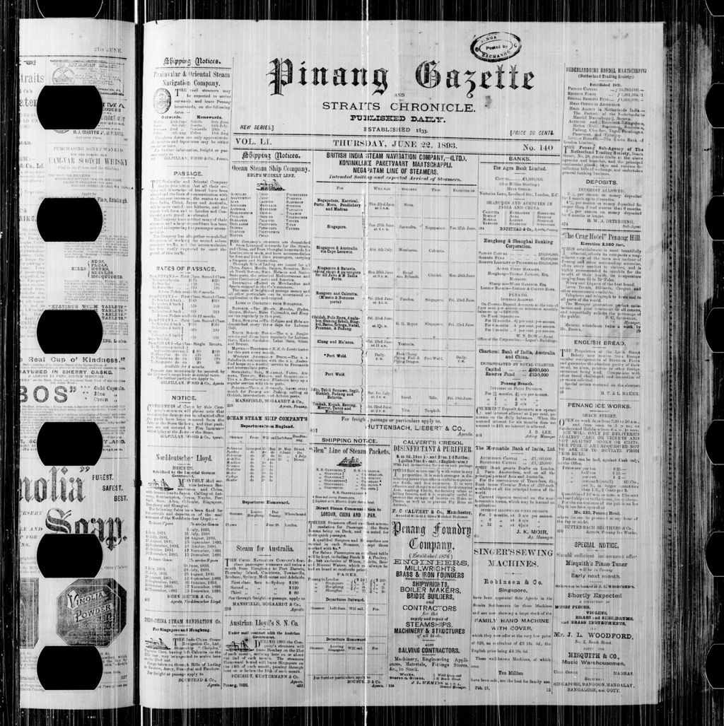 Miniature of Pinang Gazette and Straits Chronicle 22 June 1893