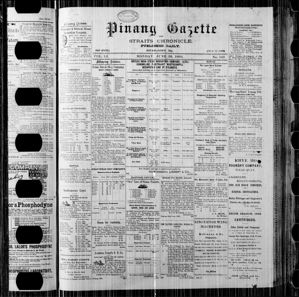 Miniature of Pinang Gazette and Straits Chronicle 26 June 1893