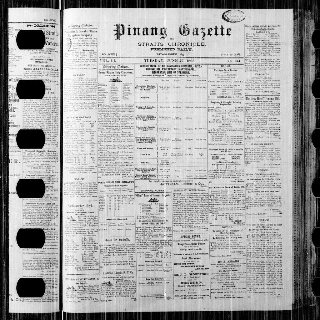 Miniature of Pinang Gazette and Straits Chronicle 27 June 1893