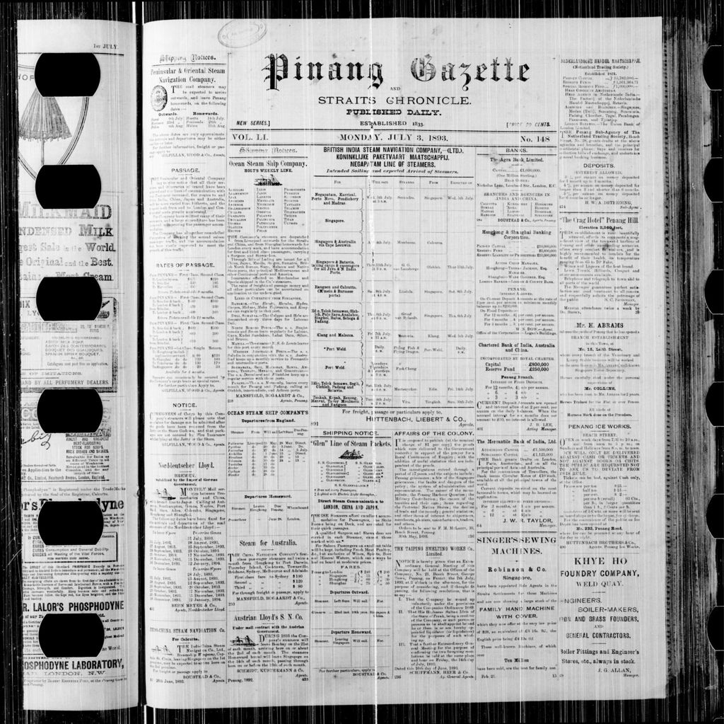 Miniature of Pinang Gazette and Straits Chronicle 03 July 1893