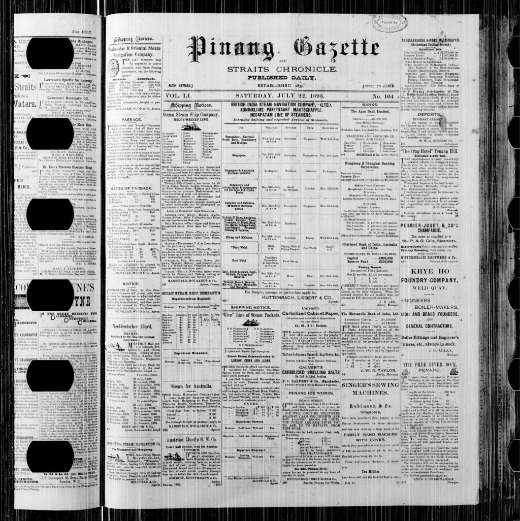 Miniature of Pinang Gazette and Straits Chronicle 22 July 1893