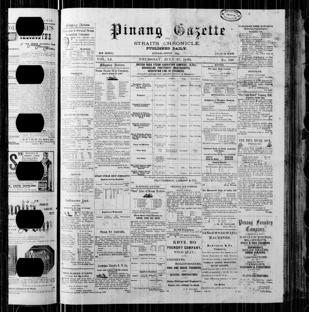 Miniature of Pinang Gazette and Straits Chronicle 27 July 1893