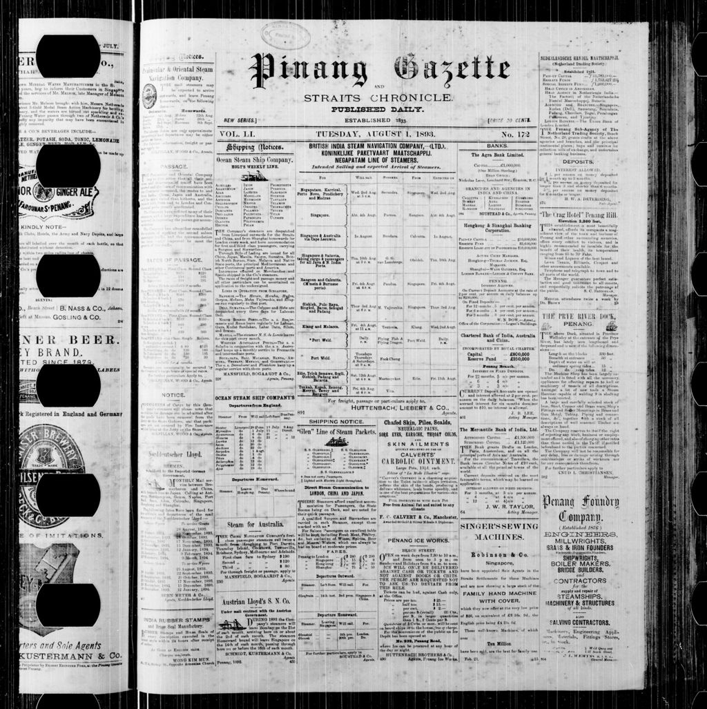 Miniature of Pinang Gazette and Straits Chronicle 01 August 1893