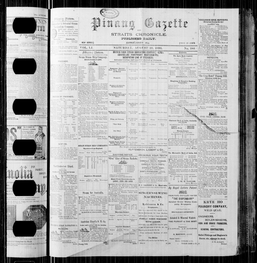 Miniature of Pinang Gazette and Straits Chronicle 19 August 1893