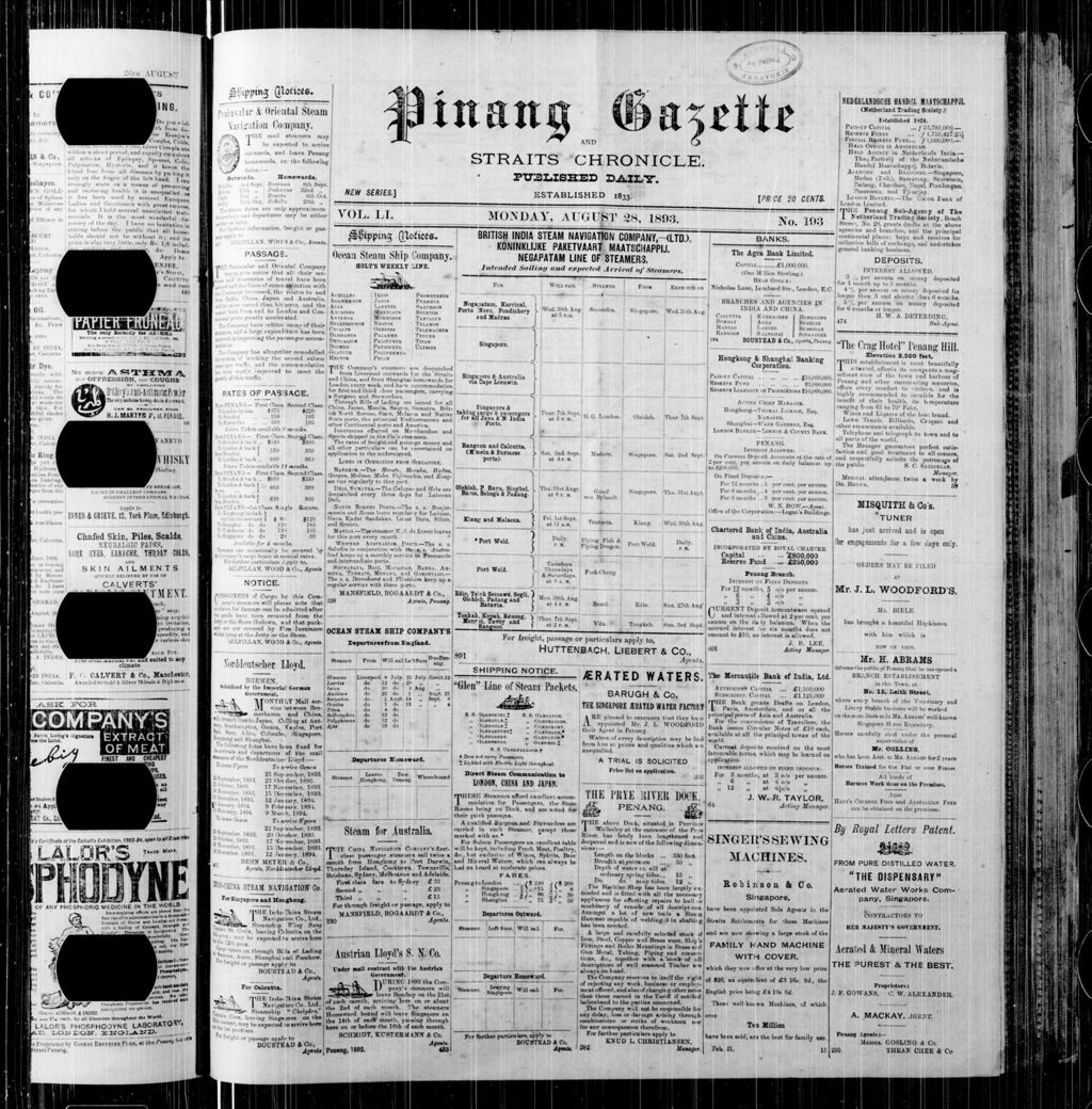 Miniature of Pinang Gazette and Straits Chronicle 28 August 1893