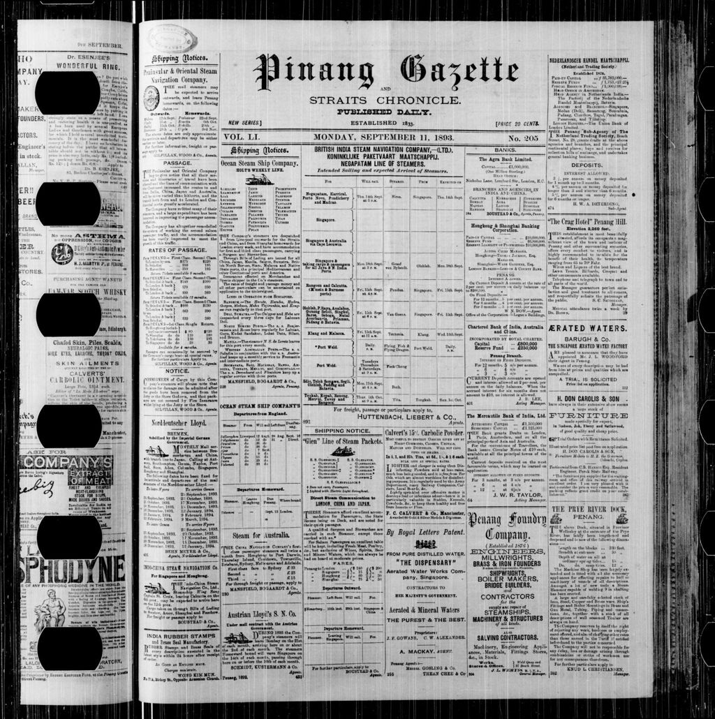 Miniature of Pinang Gazette and Straits Chronicle 11 September 1893