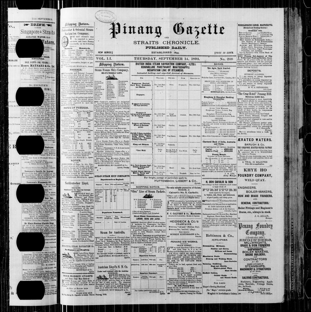 Miniature of Pinang Gazette and Straits Chronicle 14 September 1893