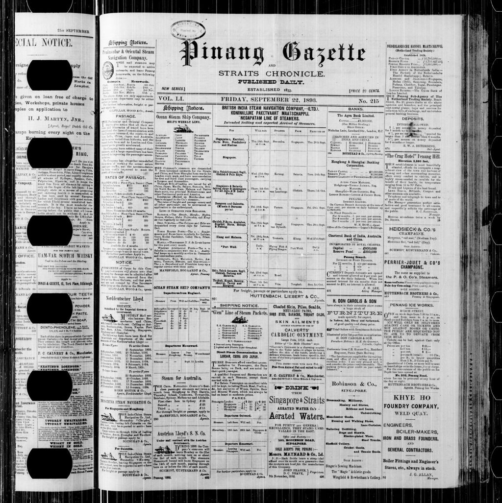 Miniature of Pinang Gazette and Straits Chronicle 22 September 1893