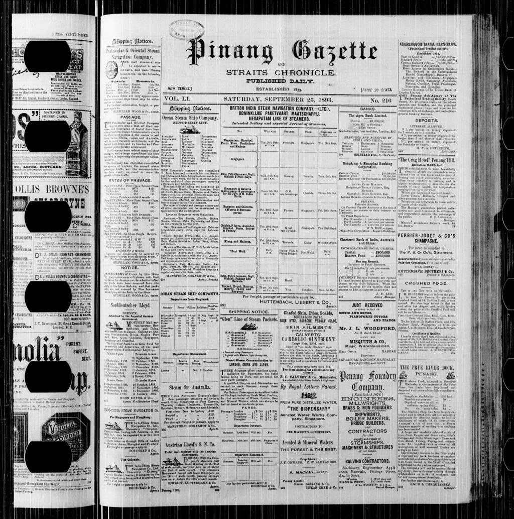 Miniature of Pinang Gazette and Straits Chronicle 23 September 1893